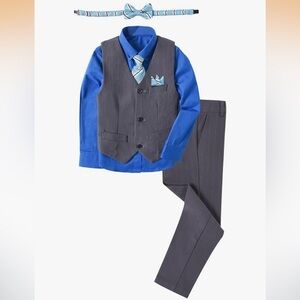 Kids Blue and Gray Vest Set with Bow Tie